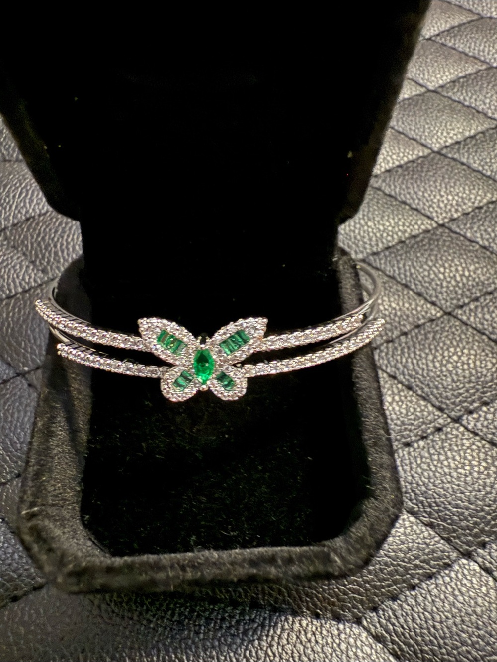 Adina Eden Silver Butterfly Bracelet with Green Stones